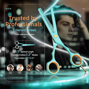 Purple Dragon 5.5 inch Hair Cutting Scissors Set with Razor, Leather Scissors Case, Barber Hair Cutting Shears Hair Thinning/Texturizing Shears for Professional Hairdresser or Home Use (Blue)