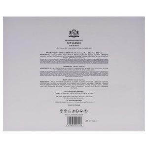 New Brand Prestige Silence for Women - 4 Pc Gift Set 3.3oz EDP Spray 0.5oz EDP Spray 4.3oz Shower Gel 4.3oz Body Lotion