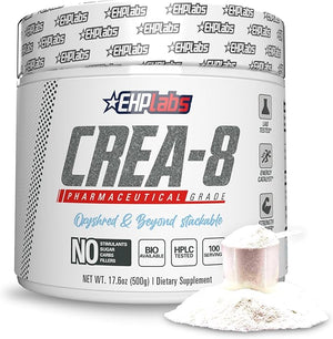 EHP Labs CREA-8 Micronized Creatine Monohydrate Powder - Unflavored Creatine Powder for Muscle Growth Increased Strength Enhanced Energy Output and Improved Performance - 100 Servings (500g)