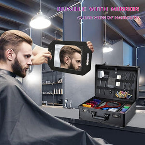 Barber Accessories Case Profesional Barbers Briefcase Tool Case Barber Cases for Clippers and Supplies Hair Scissors Clippers Trimmer Organizer Barbers Suitcase with Code Lock (Matte Black)