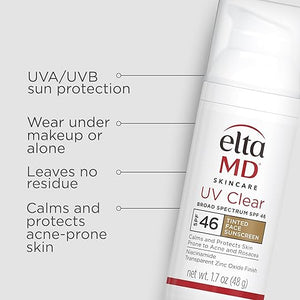 EltaMD UV Clear Tinted Face Sunscreen, SPF 46 Oil- Free with Zinc Oxide, Dermatologist Recommended
