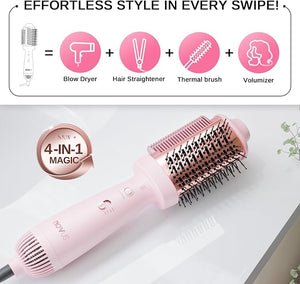 4-in-1 Blow Dryer Brush &amp; Hair Straightener - NOVUS Ionic Hot Air Styler with Titanium Barrel, Volumizer for Frizz-Free Smoothing, Blowout Tool for All Hair Types (Pink)