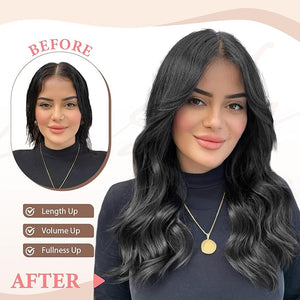 Synthetic Clip in Hair Extensions 6 PCS 1 6 Inch Hair Extensions Clip Ins Black Long Wavy Hairpieces(16inch 6pcs Black)