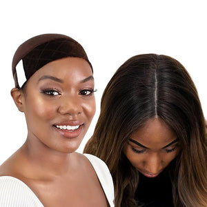 MILANO COLLECTION Wig Grip Caps for Women Adjustable No Slip Wig Cap with Grip Band Built-In Secure Elastic HeadBand for Lace Front Styles Chocolate Brown 2 Pack