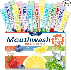 Mouthwash Travel Size ? Individually Wrapped Portable Packets Alcohol-Free &amp Fluoride-Free On-The-Go Oral Hygiene for Fresh Breath Anytime(5 Flavors) (120 Pack)