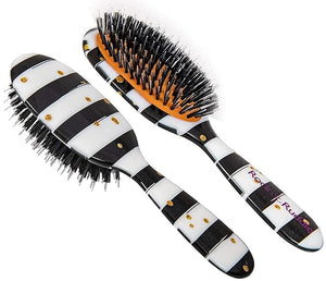 Rock &amp Ruddle Natural Mixed Boar Bristle Hair Brush for Women and Kids (Small/Travel Size 17.5cm) - Perfect for Wet or Dry Hair Detangling Smoothing Blowdrying - Made in UK - Black &amp White S