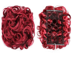 FRANCES Fake Hair Bun Synthetic Messy Bun Wig Hair Pieces Wavy Curly Bun Ponytail Hair Extensions Bun Hair Comb Women Bun Wig Hair Accessories (Color : Burg)