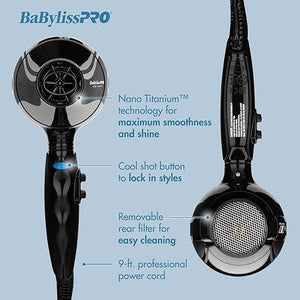 BaBylissPRO Nano Titanium Italian Portofino Hair Dryer - Professional 2000 Watt Blow Dryer