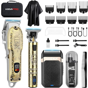 HIENA PRO Hair Clippers for Men Professional Cordless Barber Clipper and T-Blade Beard/Hair Trimmer Set Electric Razor Foil Shaver Nose Trimmer Barber Kit Men's Hair Cutting Kit (814 Set)