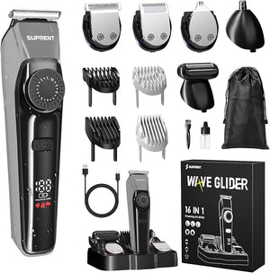 SUPRENT Beard Trimmers for Men - All-in-One Mens Grooming Kits with 40 Precision Dials£¬Waterproof Adjustable Trimmers for Hair, Beard, Face, Nose &amp; Body, USB-C Rechargeable, 3.5H Running Time (Blu
