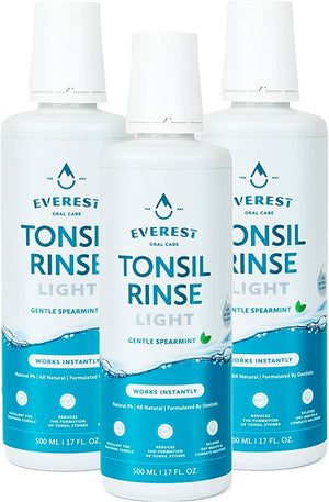 Everest Mouth Wash &amp Tonsil Stone Remover ? Natural Mouthwash or Oral Rinse Liquid to Help Soothe Tonsils Bad Breath &amp Relieve Dry Mouth - Alcohol Free Treatment (17 fl oz (3 Pack) Light Sp