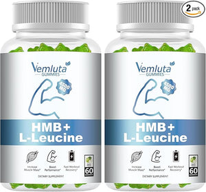 2 Packs HMB and Leucine Supplements Gummies for Men, Women - 4500MG, HMB £¦ Leucine for Muscle Recovery &amp; Growth Support, Non-GMO, Gluten-Free, Adults &amp; Elder, Apple Flavor, 120 Counts