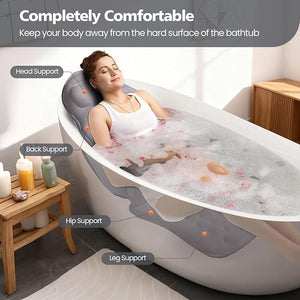 Full Body Bath Pillow for BathtubThick Bathtub Cushion Soft 5D Mesh Spa CushionLuxury Tub Pillow with Laundry Bag for Headrest Neck and Back SupportGift for Soaking (Gray)