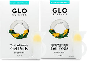 GLO Science So Brilliant Teeth Whitening Gel Pods ? Safe Effective Tooth Whitener with Silicon Brush 6% Hydrogen Peroxide ? Designed for Sensitive Teeth ? Gingermint Flavor (2 Packs of 5)