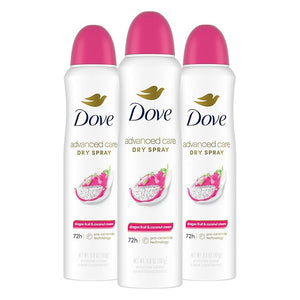 Dove Advanced Care Antiperspirant Deodorant Spray for Women 3 Pack Dragon Fruit &amp; Coconut Cream 72 hour sweat and odor protection 3.8oz