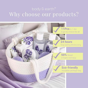 Spa Gift Baskets for Women - Body &amp Earth 11pcs Lavender Gift Sets with Bubble Bath Shower Gel Body Lotion Birthday Gifts for Women Spa Kit for Mom Gifts Purple Gifts