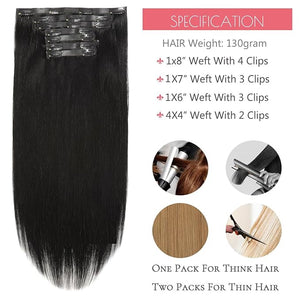 Loxxy 18inch Clip in Extensions Real Human Hair Jet Black Seamless Clip ins 130G 7Pcs Invisible Thick Hair Extensions Clip in Human Hair Silky Straight PU Skin Weft #1