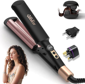 Ukliss Crimper Hair Tool Mini 0.4 Inch Travel Waver Hair Tool for Women Small Double Barrel Waver S Curling Iron Dual Voltage (110-240V) with European Plug Adapter 5 Temps Anti-scalding (Black Gold)