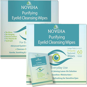 NOVEHA 120PCs Eyelid &amp Lash Wipes | For Itchy Dry Eyes Styes &amp Blepharitis | Gentle Refreshing Eye Scrub Cleansing Wipes Hypoallergenic &amp Soothing For Sensitive Eyes | Vegan Face Moistu