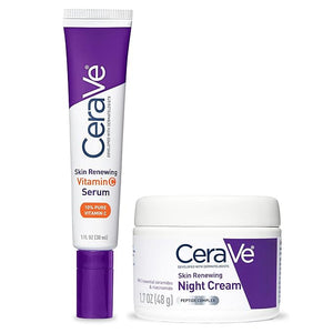 CeraVe Vitamin C Serum and Night Cream Skin Care Set, Brightening Serum with 10% Pure Vitamin C &amp; Night Moisturizer with Peptides + Hyaluronic Acid, Travel Essentials, 1oz Vit C + 1.7oz Moisturize