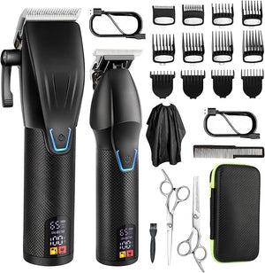 Professional Hair Clippers Trimmer KitCordless Hair Clippers for MenBarber Fading Clipper and Zero Gap T-Blade Trimmer Set with LED Display for Mens Gifts (Black)