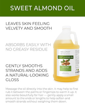 velona Sweet Almond Oil - 64 Fl Oz | 100% Pure and Natural Carrier Oil |Cold Pressed | Skin Hair Body &amp Face Moisturizing | Use Today - Enjoy Results¡¦
