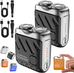 Portable Rotary Dual Ring Electric Shaver Washable Double Head Mini Electric Shaver with High-Speed Motor Small USB Rechargeable Waterproof Razor for Men Easy Cleaning for Home &amp Travel (Black*