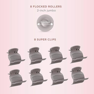 INFINITIPRO BY CONAIR Ceramic Flocked Hot Rollers for Long, Medium, and All Hair - Hair Curler - Hair Roller Clips Included - 2 inch Rollers