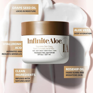 InfiniteAloe Complete Skin Care, Aloe Vera Powered Face and Body Cream for Dry Skin Relief, Fragrance Free - 4 Large Jar 8 oz &amp; 4 Travel Jar 0.5 oz