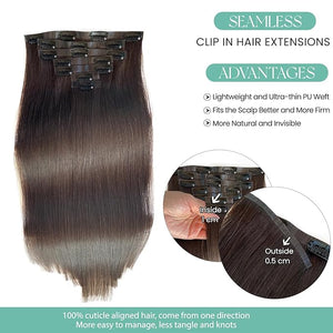 Seamless Clip in Hair Extensions Real Human Hair Dark Brown Hair Extensions Real Human Hair Clip ins Extensions 7pcs 100G 20 Inch Ubetta Clip in Hair Extensions Remy Human Hair Extensions for Women