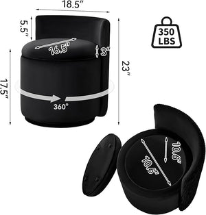 Velvet Vanity Chair with Storage 360¡Æ Swivel Makeup Chair with Wave Back No Assembly Small Accent Stool for Bedroom Dressing Living Room Black