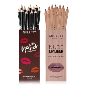 24 pieces lip liner set, matte non-stick cup matte lipstick lip liner set women's lip liner,Valentine's Day gift (Set C, SH8007X+8084X)