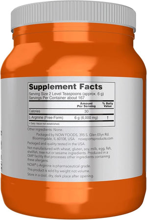 NOW Foods Sports Nutrition L-Arginine Powder Nitric Oxide Precursor Amino Acids 2.2-Pound