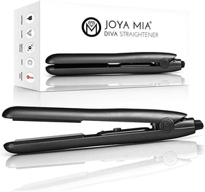 JOYA MIA Diva 1 Ceramic Hair Straightener - Portable Lightweight &amp Compact Flat Iron with Rubberized Coating &amp Automatic Shut-Off Travel-Friendly for All Hair Types - Heats Up to 450F Bla