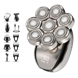 Electric Head Shavers for Men£º- 6 in 1 Head Shavers for Bald Men IPX6 Waterproof Men's 8D Electric Head Razor Wet&ampDry Rotary Shaver Grooming Kit with Nose Beard Trimmer Hair Clipper