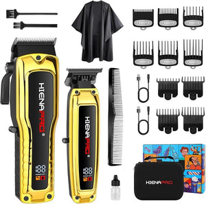 HIENA PRO Professional Hair Clipper Set for Men Cordless Barber Clipper Set and Trimmer Kit Electric Hair Cutting Tools with USB Rechargeable Perfect Gifts for Men