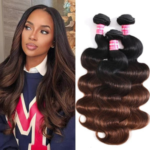 UNICE Chestnut Brown Ombre Body Wave Human Hair Weave 3 Bundles 14 16 18 inch Brazilian Remy Human Hair Wavy Sew in Human Hair Extensions