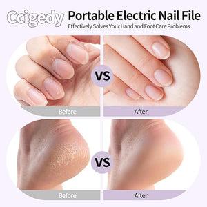 Professional Manicure Pedicure Electric Toenail Grinder Kit - Cordless Electric Nail File Set for Thick Nails Hand Feet Care 15 SpeedNail Drill with LED Display Ideal Gift for Men and Women-Purple