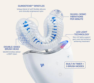 autobrush Sonic Pro Electric Toothbrush ? Only ADA Accepted U-Shaped Brush, Clinically Proven Up to 5.1X Better Cleaning, 30-Second Full Mouth 360 Clean, Rechargeable, Waterproof, White, Men's Regular