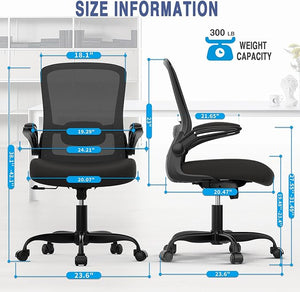 Mimoglad Ergonomic Office Chair - BIFMA Certified, Flip-up Armrests &amp; 135¡Æ Recline, Adjustable Lumbar Support - Space-Saving Task Chair for Business/Team Office &amp; Home (Black, 300lbs)