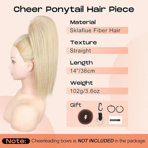 SEIKEA Cheer Ponytail Hair Piece, 14" Straight Cheerleader Hairpiece Ponytail Extension for Cheer Competitions, Dance, Costume, Dress up, Soft Natural Look for Girls Teens Champagne Blonde