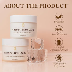 Crepe Firming Body Cream, Extra Large Size Body Skin Cream Lotion for Aging Crepe Skin Improve Natural Elastin with Collagen Production for Neck Arms Leg Deeply Moisturizer Cream, 10 oz