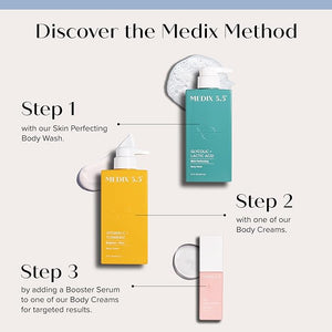Medix 5.5 Exfoliating AHA Glycolic Acid Face &amp Body Wash Cleanser + Vitamin C Moisturizing Body Cream Lotion Skin Care 2PC Set | Alpha Hydroxy Acid &amp Lactic Acid Foaming Face Wash 2-PC