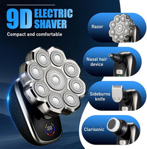 Bawldy 9.0 Shaver 2025 Detachable Head Shaver 9D Floating Blade Heads Intelligent LED Display IPX7 Waterproof Wet Dry Shaving Rechargeable Cordless Bawldy Pro Razor (7-Blade Head Set)