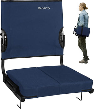 Portable Stadium Seat for Bleachers with Back Support Wide Padded Bleacher Chair with High Back and Thick Cushion for Adults Folding Stadium Chair for Football Sports Events (Navy Blue)