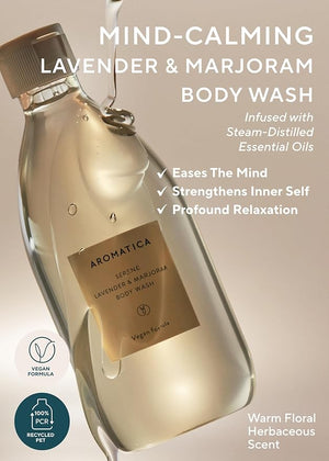 AROMATICA Serene Body Wash Lavender &amp; Marjoram 10.14oz / 300ml, Vegan, Daily In-Shower Wash Blended w/Naturally Derived Scents