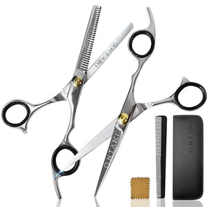 Ontaki Hair Shears &amp Thinning Scissors Kit - 7-Inch Silver Japanese Steel - Precision Hair Cutting Scissors for Professionals &amp Home Stylists with Styling Comb &amp Pouch
