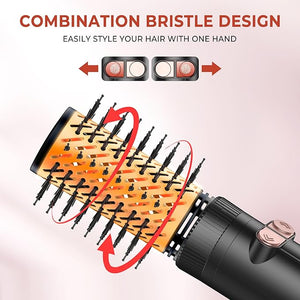 Rotating Hair Dryer Brush 4 in 1 Round Hot Air Spin Brush Set Volumizer Blow Dryer Brush with 2 Brushes (2 &amp 1.5) Straightener and Concentrator (Rose Gold)