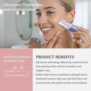 Dermaplane Razor for Women Face, Dermaplaning Tool for Face, Sonic Smooth Exfoliation &amp; Peach Fuzz-Hair Removal System with 10 Dermaplaning Blades, Twilight Purple