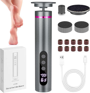Electric Foot Callus Remover 2 in 1 Callus Remover for Feet 9 Adjustable Speeds with Sandpaper Disk and Nail Drill Bits Digital Display Rechargeable Pedicure Tools for Dead Skin(Gray)